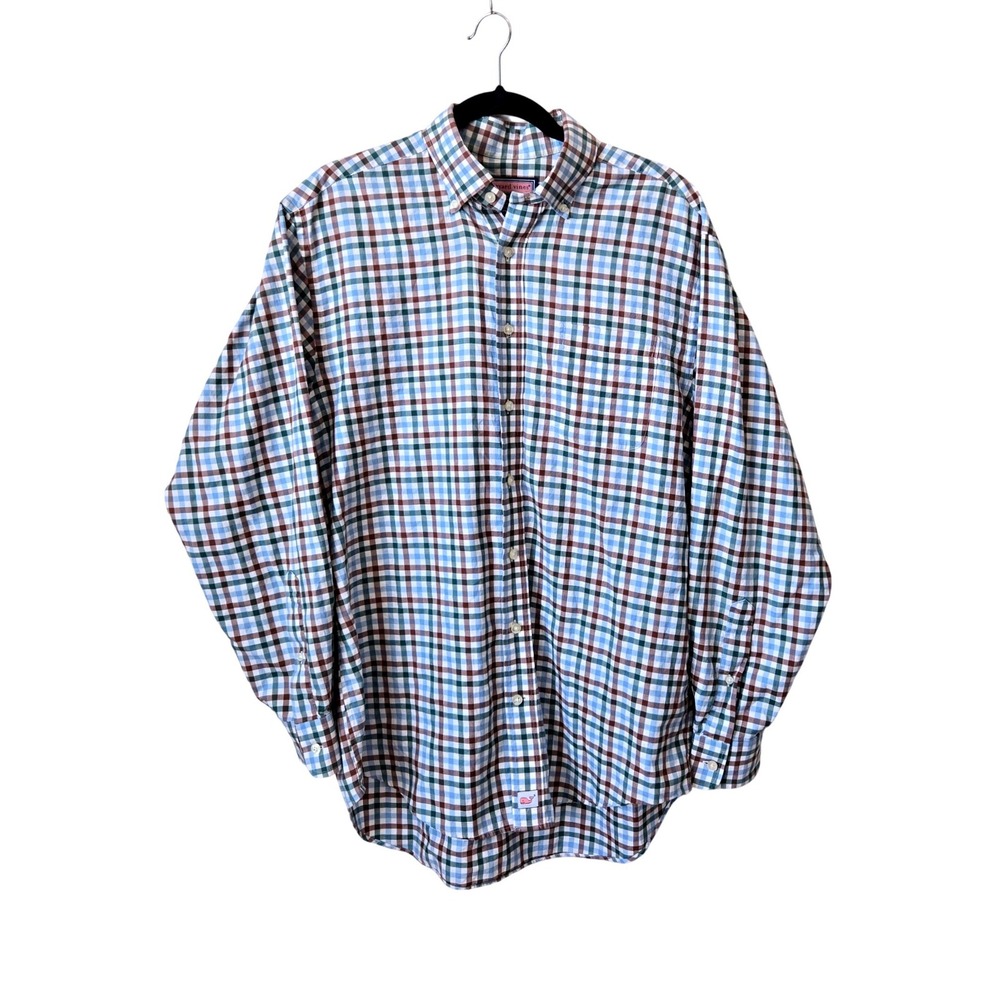 Vineyard Vines Mens Murray Plaid Shirt Button Down Cotton Blue Green Medium